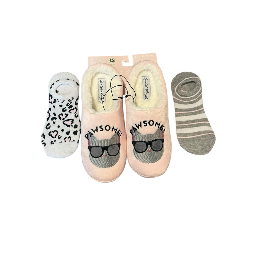 Spoiled Angel House Slippers Socks Set Womens Large 9 10 Pink